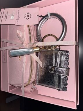 Nanette Lepore Metallic Silver Cardholder Key Ring with Tassel